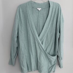 J Jill Light Green V-Neck Sweater